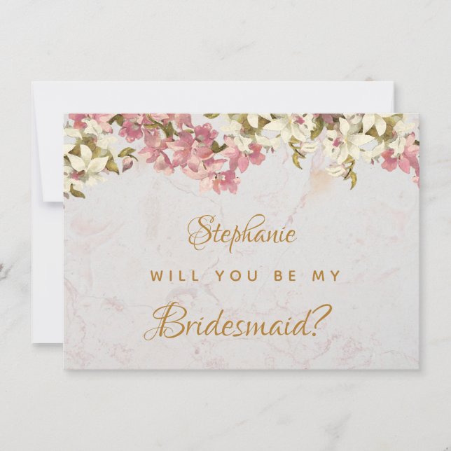 Floral Bridesmaid Proposal Pink Orchid Marble Card (Front)
