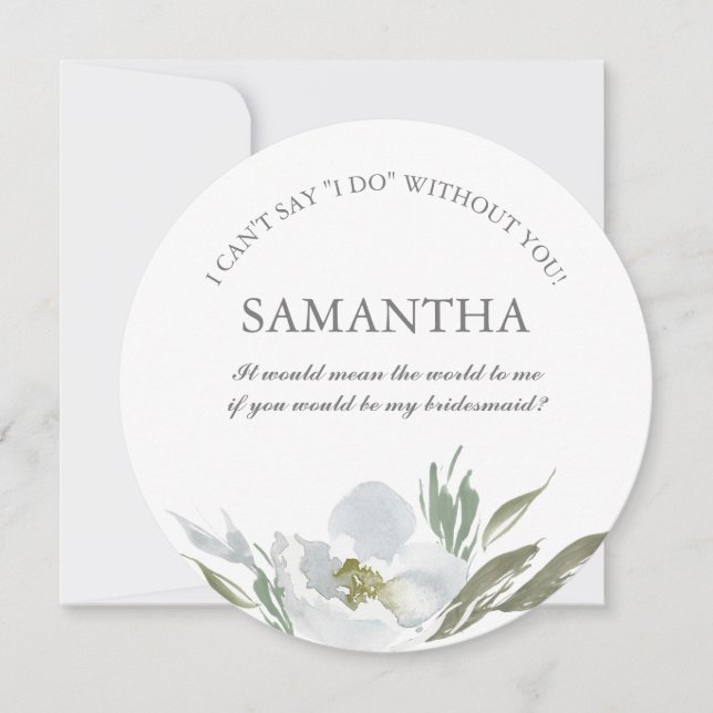 Floral Bridesmaid Proposal Watercolor Green White Invitation (Front)