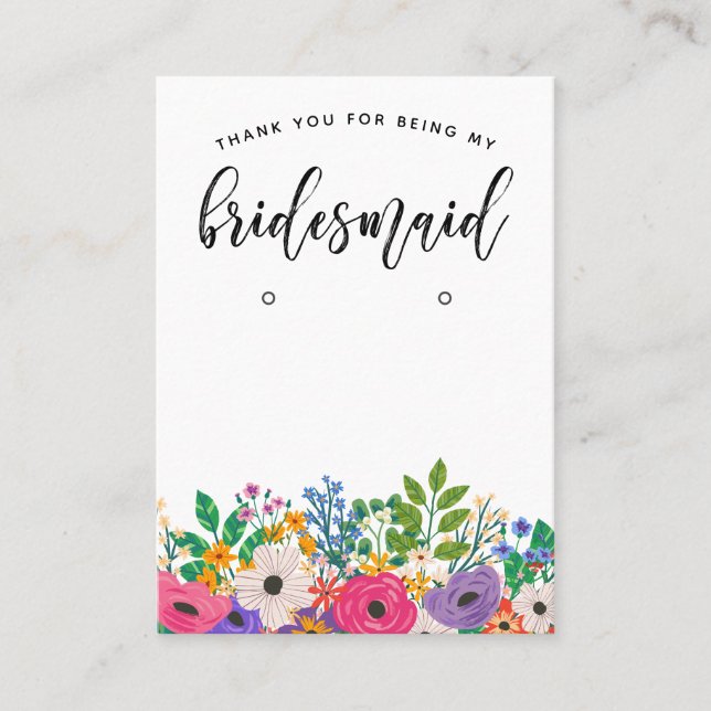 Floral Bridesmaid Thank You Favour Earring Display Business Card (Front)