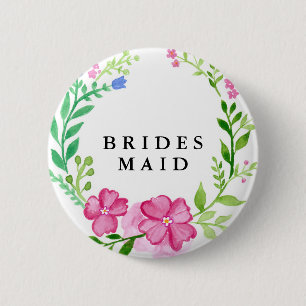 Floral Bridesmaid Wedding 6 Cm Round Badge