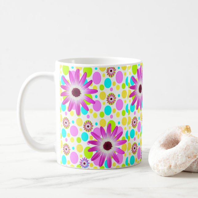 Floral Bright Colours Mug (With Donut)