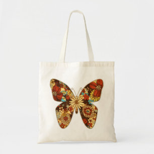 Floral bright fabric butterfly 2 tote bag