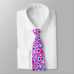 Floral bright neon pattern bright crimson and blue tie