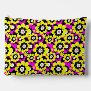 Floral bright neon pattern crimson and yellow flow accessory pouch