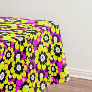 Floral bright neon pattern crimson and yellow flow tablecloth