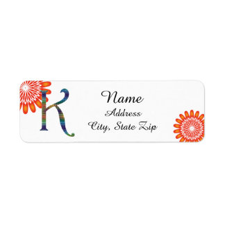 Floral Bright Orange Letter K Mosaic Monogram
