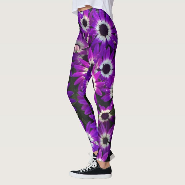 Floral Bright Purple Garden Blooms Photo Flower Leggings (Left)