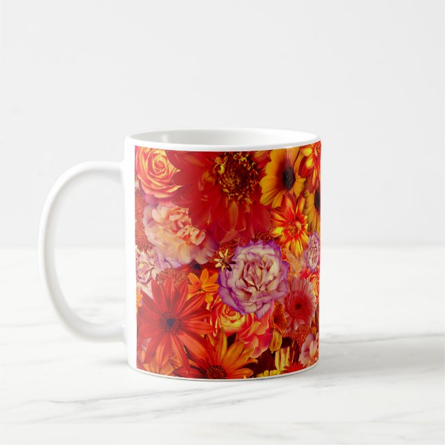 Floral Bright Rojo Bouquet Rich Red Hot Daisies Coffee Mug (Left)