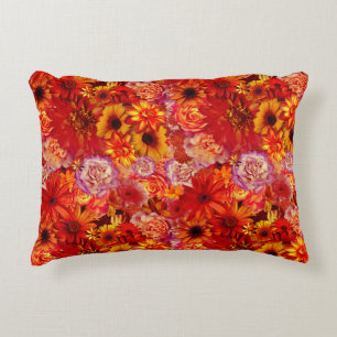 Floral Bright Rojo Bouquet Rich Red Hot Daisies Decorative Cushion