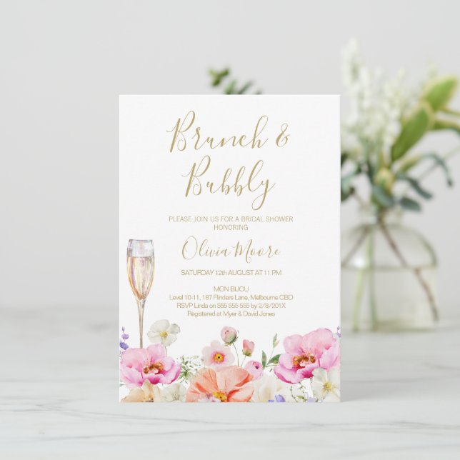 Floral Bright Spring Bridal Brunch Bridal Shower Invitation (Standing Front)