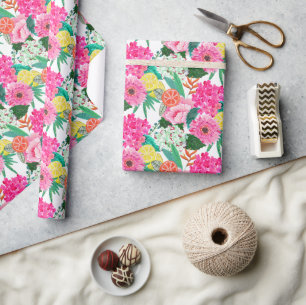 Floral bright summer fruit garden party  wrapping paper