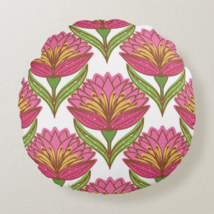Floral Brightness: Red White Vintage. Round Cushion