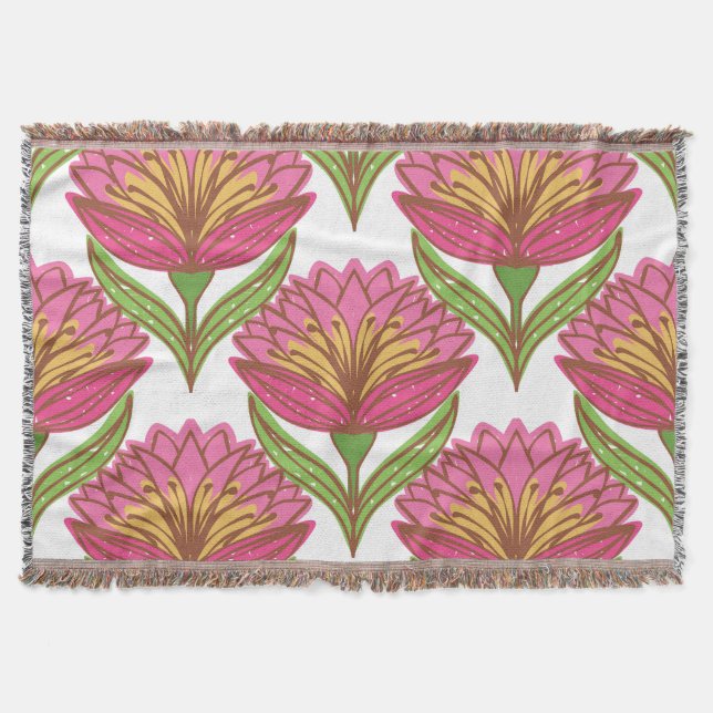Floral Brightness: Red White Vintage. Throw Blanket (Front)