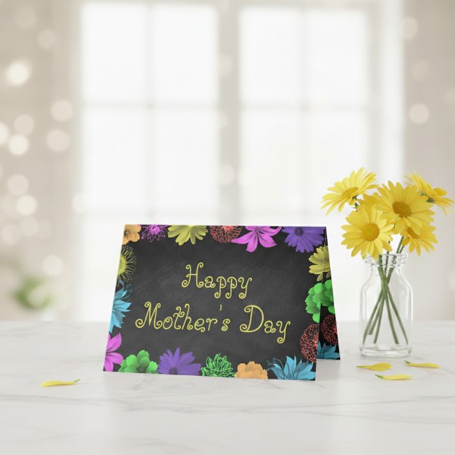 Floral Brights On Chalkboard Happy Mother's Day Card (Creator Uploaded)