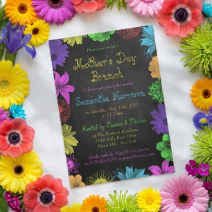 Floral Brights On Chalkboard Mother's Day Brunch Invitation
