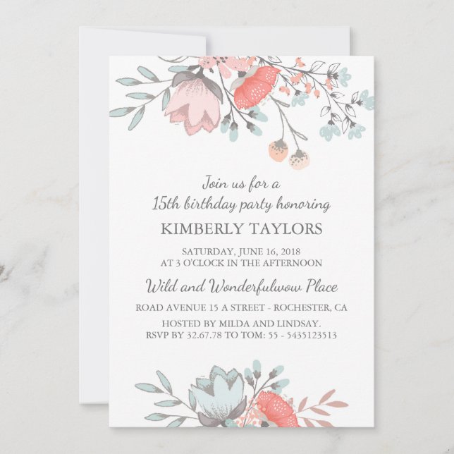 Floral Brithday Party Vintage Invitation (Front)