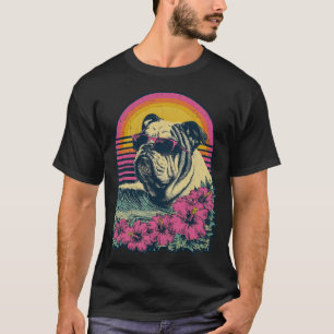 Floral British Bulldog Hibiscus Flowers Summer T-Shirt