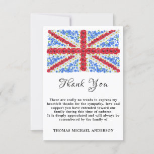 Floral British Flag Memorial Funeral Patriotic  Thank You Card