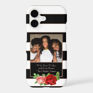 Floral Bronze Black & White Stripe - Custom Photo