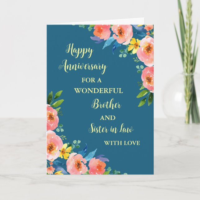 Floral Brother and Sister in Law Anniversary Card (Front)