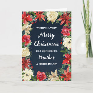 Floral Brother and Sister in Law Merry Christmas Card