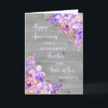 Floral Brother & Sister in Law Anniversary Card<br><div class="desc">Happy wedding anniversary card for brother and sister in law with beautiful watercolor vintage purple flowers,  rustic wood and sentimental verse.</div>
