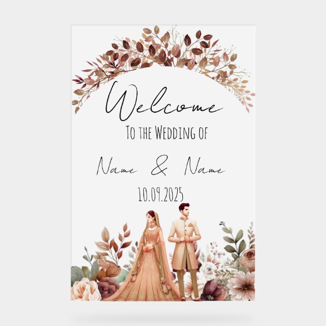 Floral brown acrylic wedding sign  (Front)