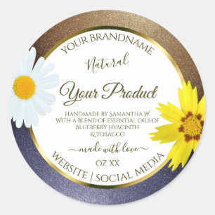 Floral Brown and Blue Glitter White Product Labels