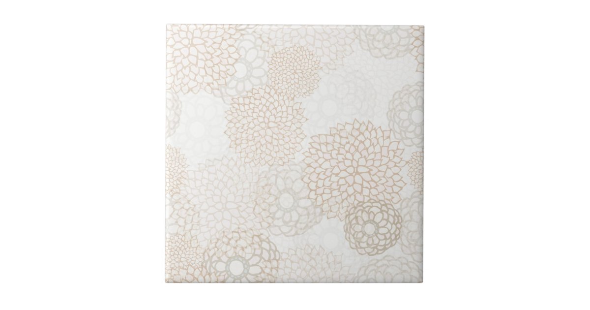 Floral Brown and White Tile | Zazzle