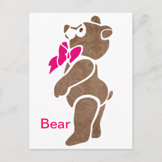 Floral Brown Bear with Pink Bow Tie Postcard