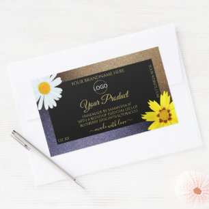 Floral Brown Blue Glitter Black Product Label Logo