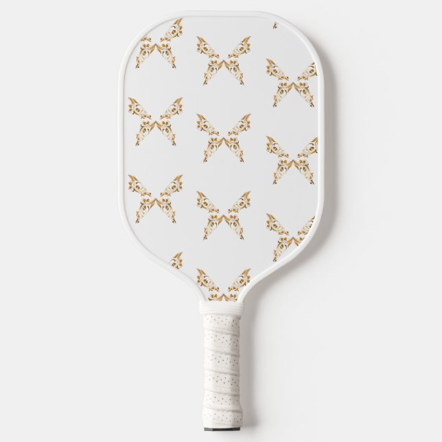 Floral brown butterflies on white pickleball paddle (Front)