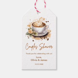 Floral Brown Coffee Themed Wedding Couples Shower Gift Tags