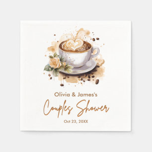Floral Brown Coffee Themed Wedding Couples Shower Napkin