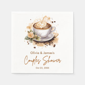 Floral Brown Coffee Themed Wedding Couples Shower Napkin
