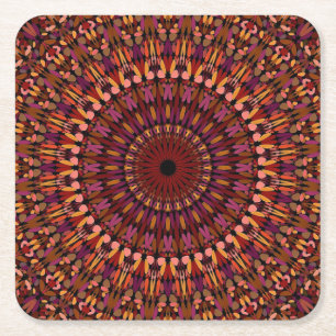 Floral Brown Mandala Design-48566 Square Paper Coaster