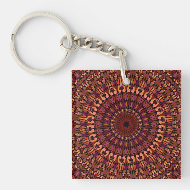Floral Brown Mandala Design Key Ring (Front)