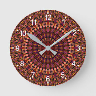 Floral Brown Mandala Design Round Clock