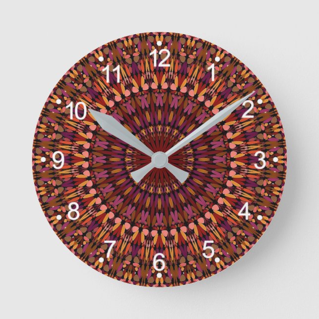 Floral Brown Mandala Design Round Clock (Front)