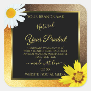 Floral Brown Orange Glitter Black Product Labels