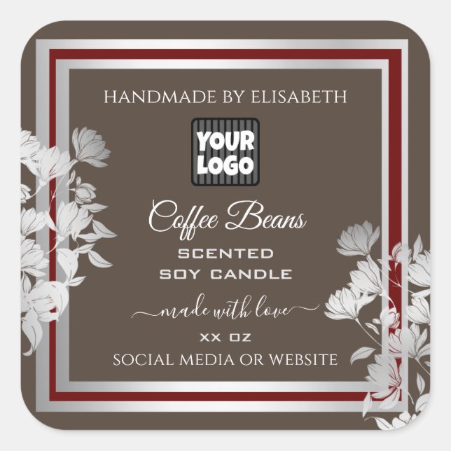 Floral Brown Product Packaging Labels with Logo (Front)