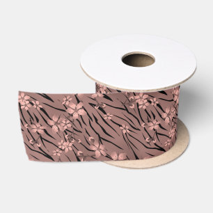 Floral, brown, tiger pattern satin ribbon