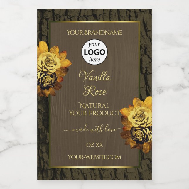 Floral Brown Tree Bark Grain Product Labels Logo (Single Label)