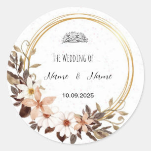 Floral brown Wedding favour stickers 