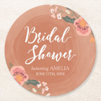 Floral Brown Wood Rustic Bridal Shower Round