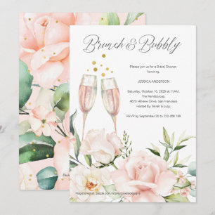 Floral Brunch and bubbly blush pink chic mimosa Invitation