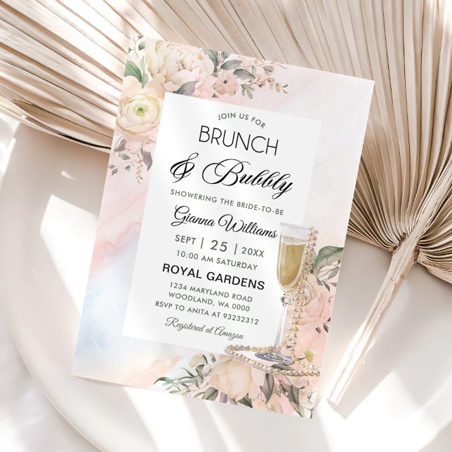 Floral Brunch And Bubbly Bridal Shower Invitation (Creator Uploaded)