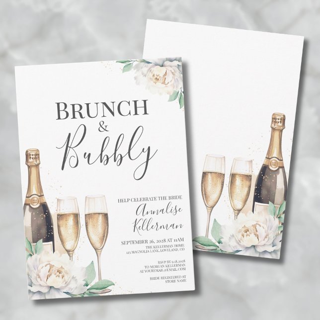 Floral Brunch And Bubbly Bridal Shower Invitation (Brunch And Bubbly Floral Bridal Shower Invitation)