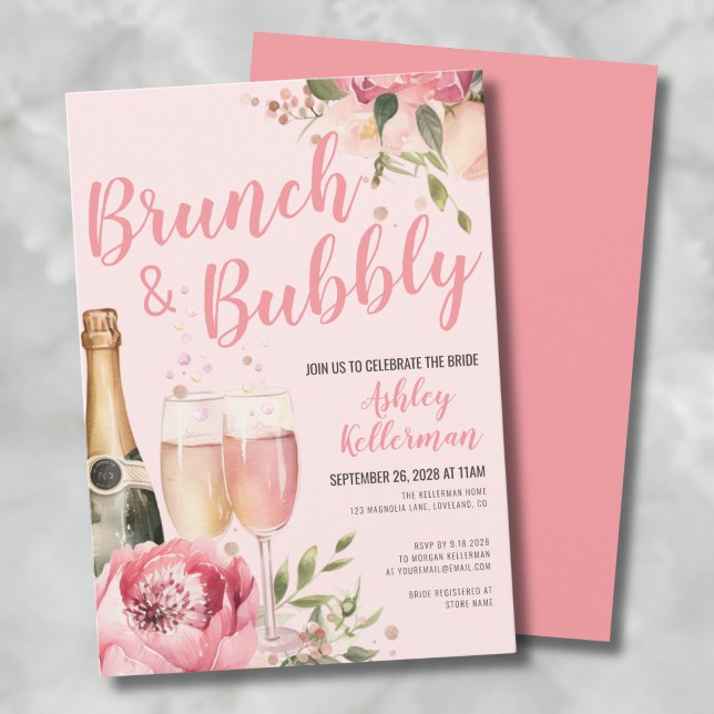 Floral Brunch And Bubbly Bridal Shower Invitation (Floral Brunch And Bubbly Bridal Shower Invitation)