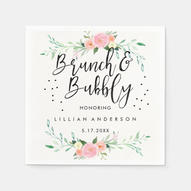 Floral Brunch and Bubbly Bridal Shower Napkin (Front)